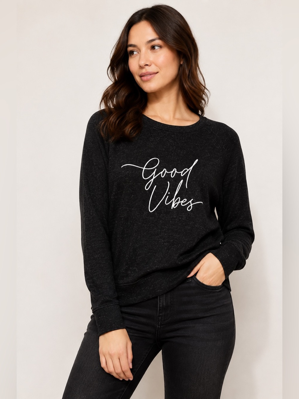 Buffalo David Bitton Good Vibes Marled Black Pullover Sweatshirt M